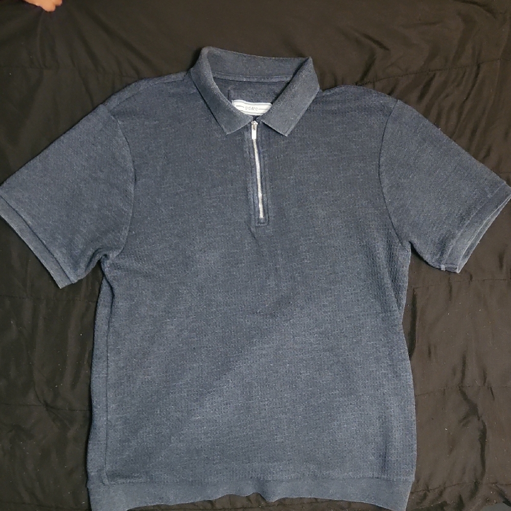PD&C Dark Blue Polo Shirt with Zip Collar